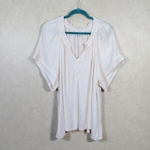04184 Wonderly Cream Blouse with Ruffles and Short Sleeves 2X EUC